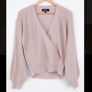 Lulus Taupe Ribbed Knit Faux Wrap Sweater